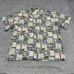 Hilo Hattie Shirt Mens 5XL Blue Green Turtle Block Hawaiian Made Hawaii Relaxed